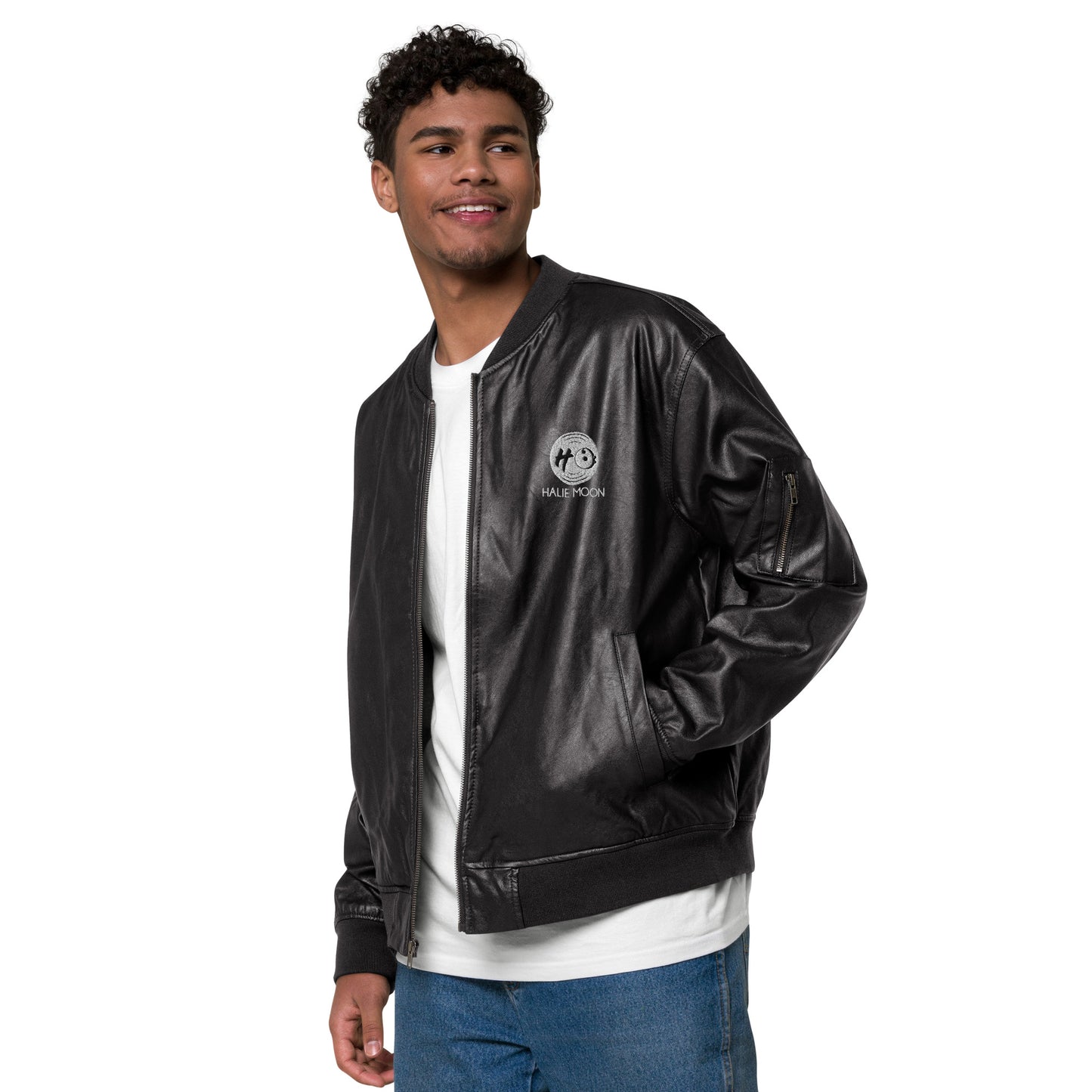 Halie Moon Leather (Vegan) Bomber Jacket