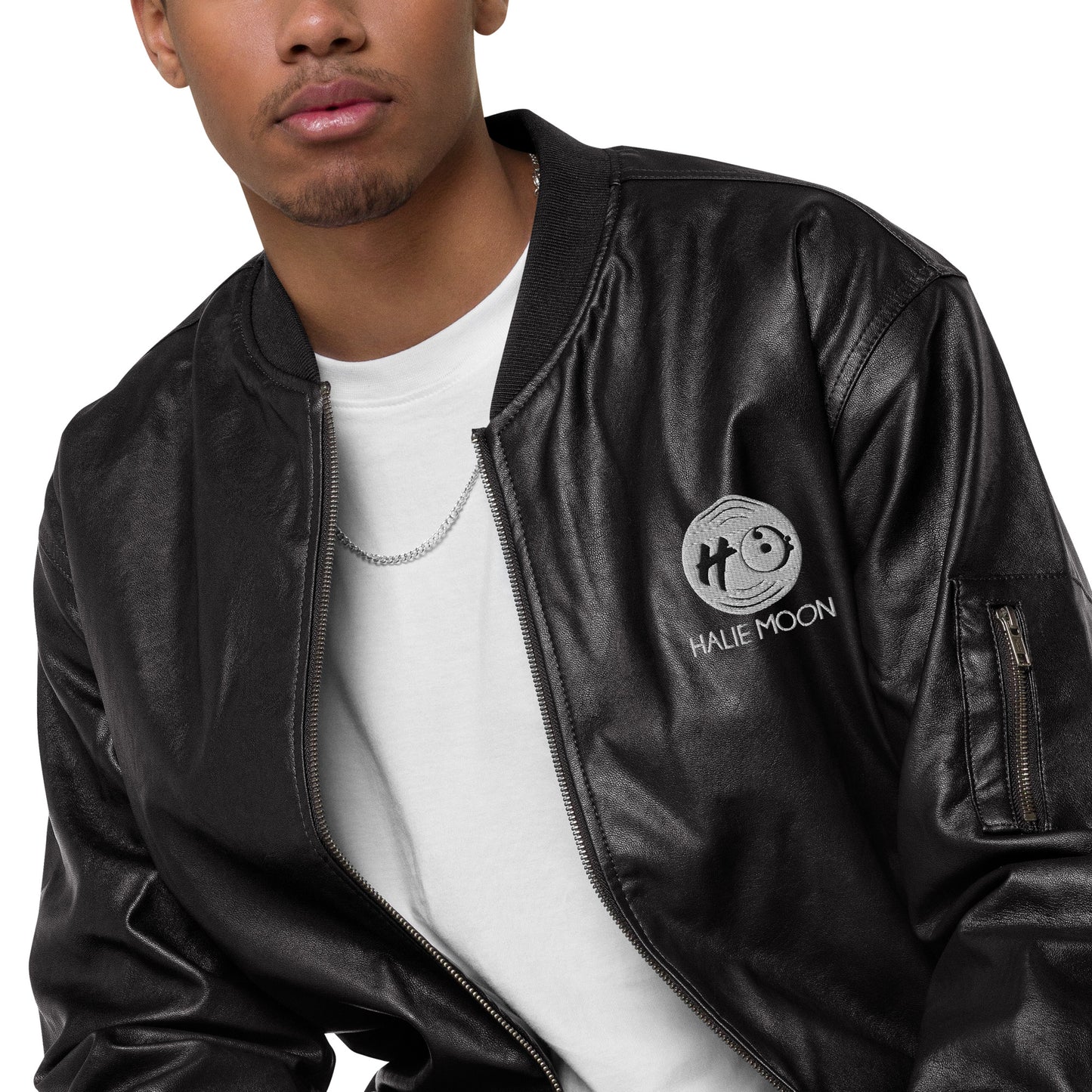 Halie Moon Leather (Vegan) Bomber Jacket