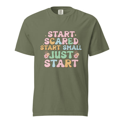 Selah's "Just Start" Affirmation, Unisex garment-dyed heavyweight t-shirt