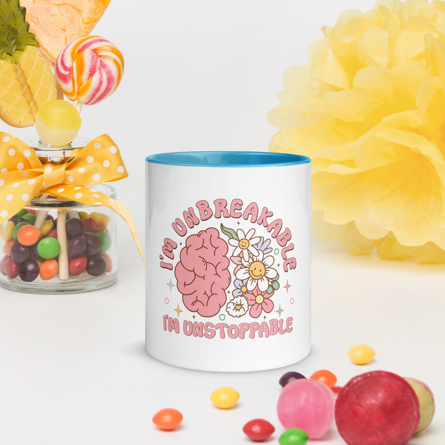 Selah's "I'm Unbreakable, I'm Unstoppable" Affirmation Mug with Color Inside!