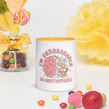 Selah's "I'm Unbreakable, I'm Unstoppable" Affirmation Mug with Color Inside!